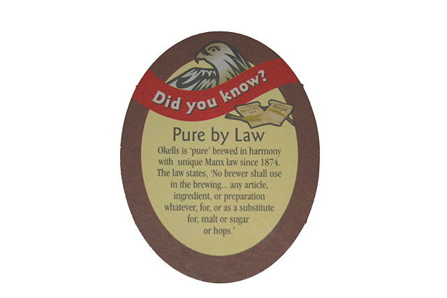 Beermats Okells Bitter beer mat reverse Pure by Law Okells is pure brewed in harmony with unique Manx law since 1874