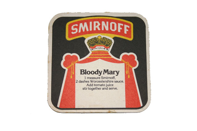Beermats Smirnoff Vodka Bloody Mary recipe 1 measure of smirnoff 2 dashes of Worcestershire sauce tomato juice and stir together