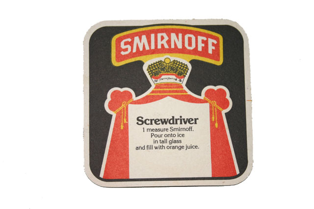 Beermats Smirnoff Vodka Screwdriver recipe 1 measure of smirnoff pour into tall glass and fill with orange juice