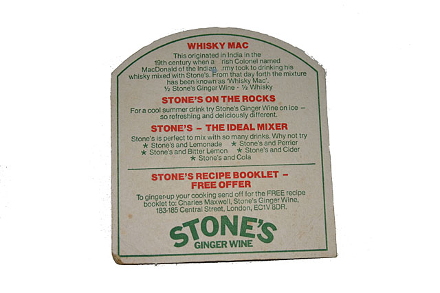 Beermats Stones Original Ginger Wine beer mat reverse Whisky Mac Stones on the Rocks Stones The Ideal Mixer Stones Recipe Booklet Free Offer