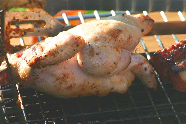 Food Whole chicken being barbecued