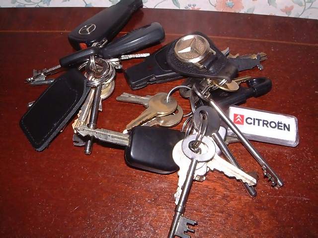 Vehicles Car keys on wooden desk